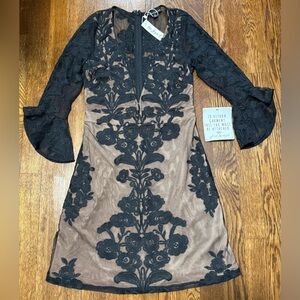 NWT For Love & Lemons Temecula Black Lace Mini Dress Floral Ruffle Sleeves Sz XS